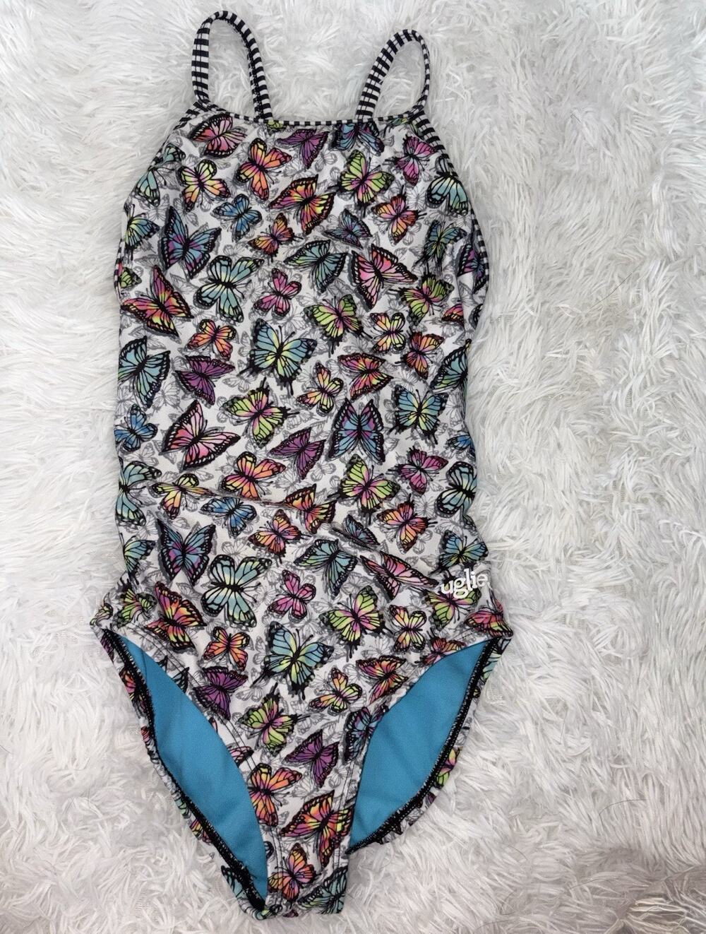 Dolfin Uglies Girls Sz. 12 Butterfly Design One Pc. Swimsuit. Cute, Grt. Qualit
